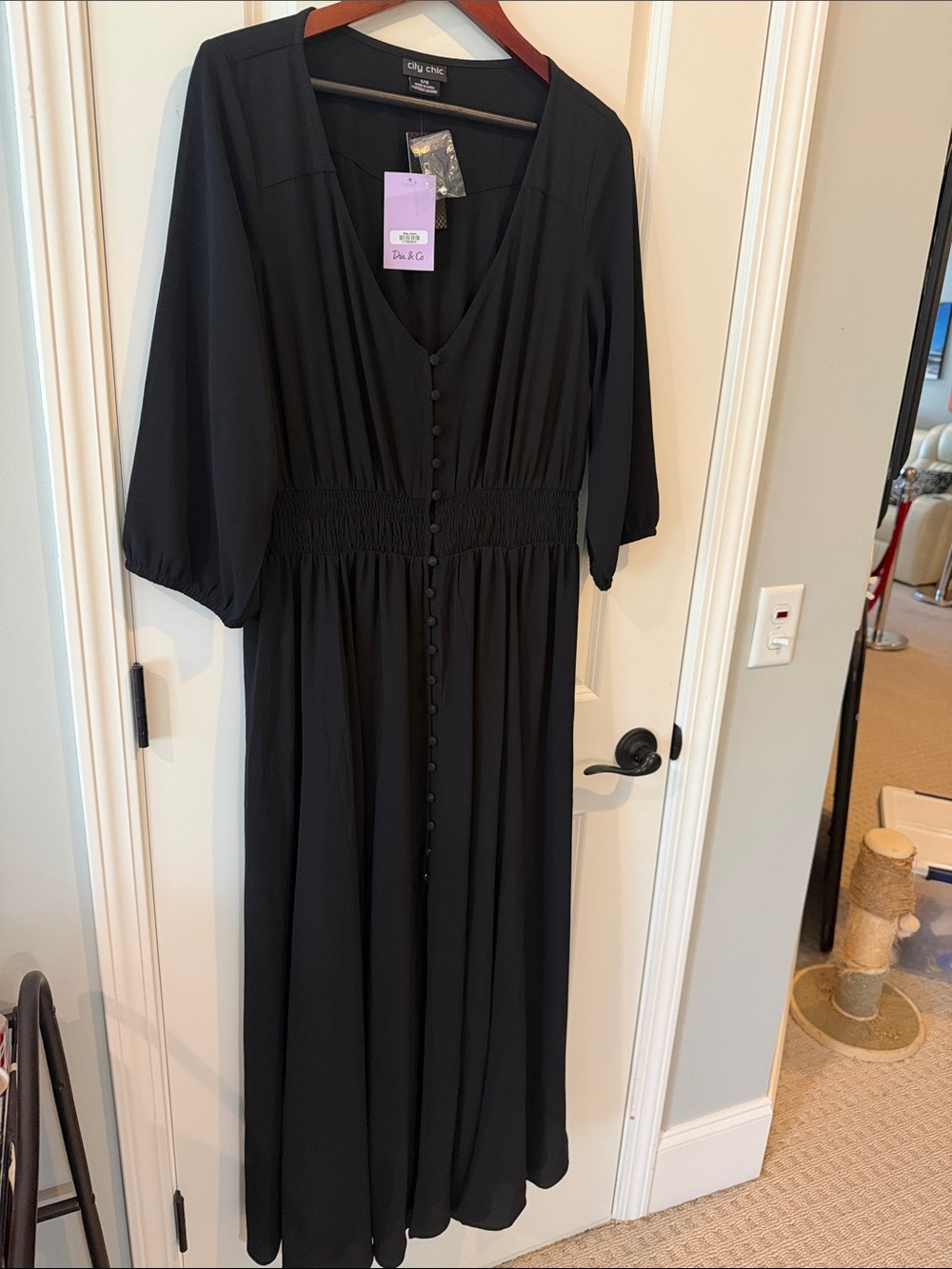City Chic Black V-Neck Maxi Dress with Button Front